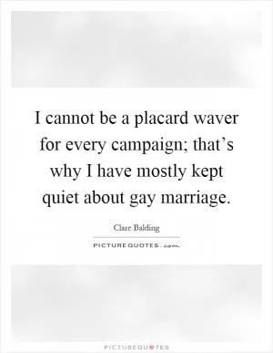 I cannot be a placard waver for every campaign; that’s why I have mostly kept quiet about gay marriage Picture Quote #1