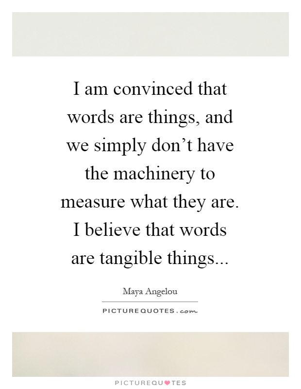 I am convinced that words are things, and we simply don't have the machinery to measure what they are. I believe that words are tangible things Picture Quote #1
