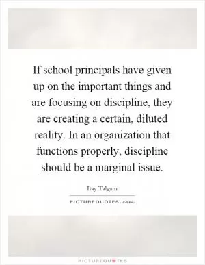If school principals have given up on the important things and are focusing on discipline, they are creating a certain, diluted reality. In an organization that functions properly, discipline should be a marginal issue Picture Quote #1