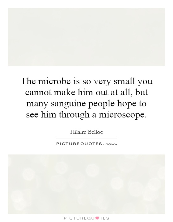 The microbe is so very small you cannot make him out at all, but many sanguine people hope to see him through a microscope Picture Quote #1