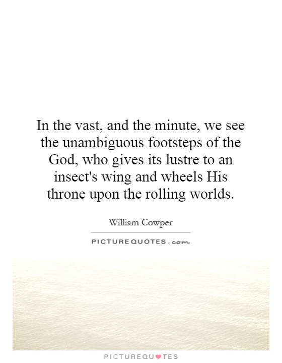 In the vast, and the minute, we see the unambiguous footsteps of the God, who gives its lustre to an insect's wing and wheels His throne upon the rolling worlds Picture Quote #1