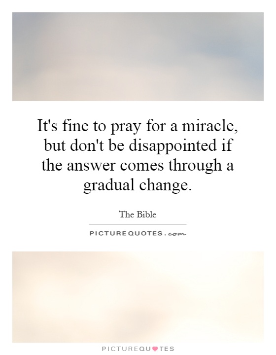 It's fine to pray for a miracle, but don't be disappointed if the answer comes through a gradual change Picture Quote #1