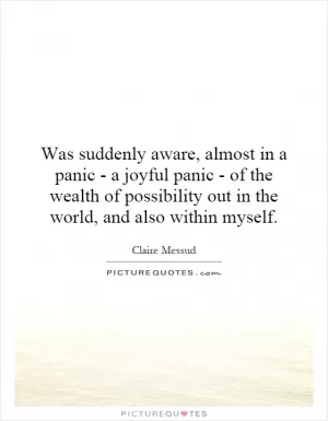 Was suddenly aware, almost in a panic - a joyful panic - of the wealth of possibility out in the world, and also within myself Picture Quote #1