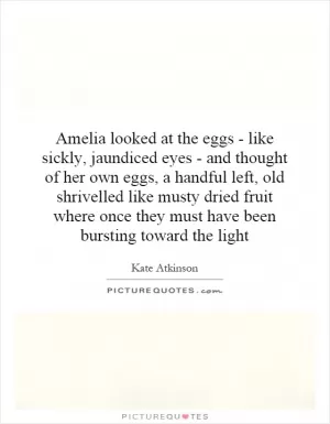 Amelia looked at the eggs - like sickly, jaundiced eyes - and thought of her own eggs, a handful left, old shrivelled like musty dried fruit where once they must have been bursting toward the light Picture Quote #1