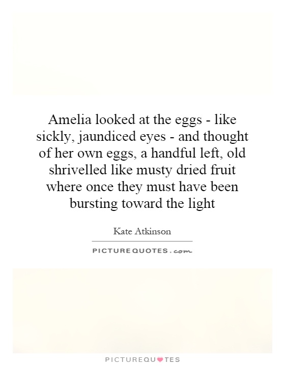 Amelia looked at the eggs - like sickly, jaundiced eyes - and thought of her own eggs, a handful left, old shrivelled like musty dried fruit where once they must have been bursting toward the light Picture Quote #1