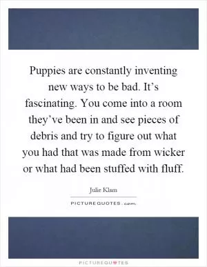 Puppies are constantly inventing new ways to be bad. It’s fascinating. You come into a room they’ve been in and see pieces of debris and try to figure out what you had that was made from wicker or what had been stuffed with fluff Picture Quote #1