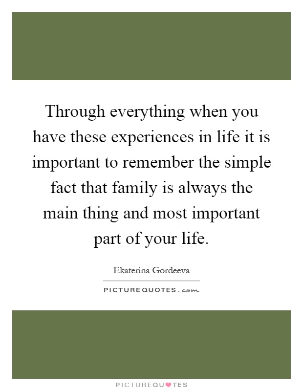 Through everything when you have these experiences in life it is important to remember the simple fact that family is always the main thing and most important part of your life Picture Quote #1