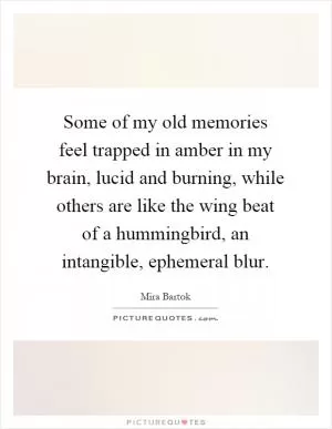 Some of my old memories feel trapped in amber in my brain, lucid and burning, while others are like the wing beat of a hummingbird, an intangible, ephemeral blur Picture Quote #1