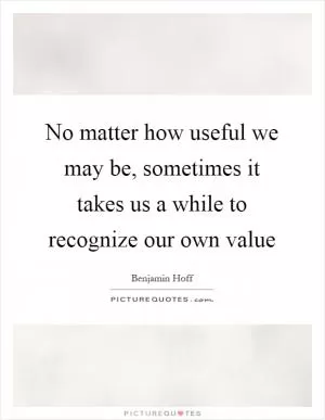 No matter how useful we may be, sometimes it takes us a while to recognize our own value Picture Quote #1