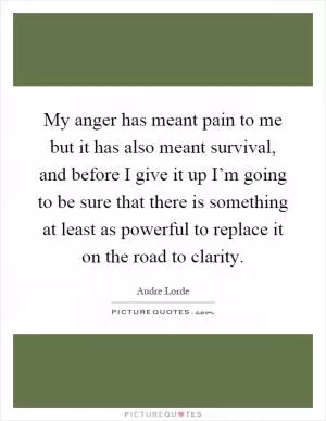 My anger has meant pain to me but it has also meant survival, and before I give it up I’m going to be sure that there is something at least as powerful to replace it on the road to clarity Picture Quote #1