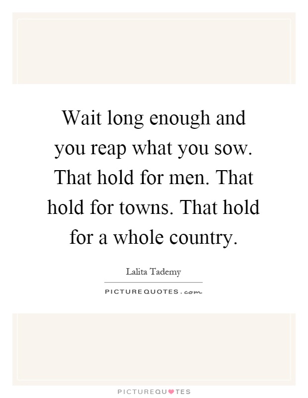 Wait long enough and you reap what you sow. That hold for men. That hold for towns. That hold for a whole country Picture Quote #1