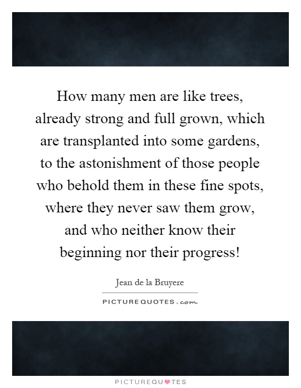 How many men are like trees, already strong and full grown, which are transplanted into some gardens, to the astonishment of those people who behold them in these fine spots, where they never saw them grow, and who neither know their beginning nor their progress! Picture Quote #1