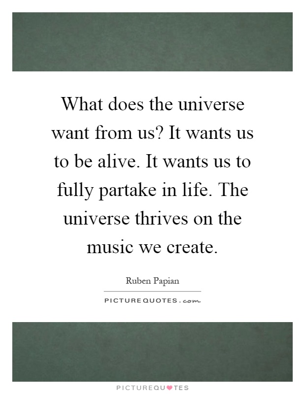 What does the universe want from us? It wants us to be alive. It wants us to fully partake in life. The universe thrives on the music we create Picture Quote #1