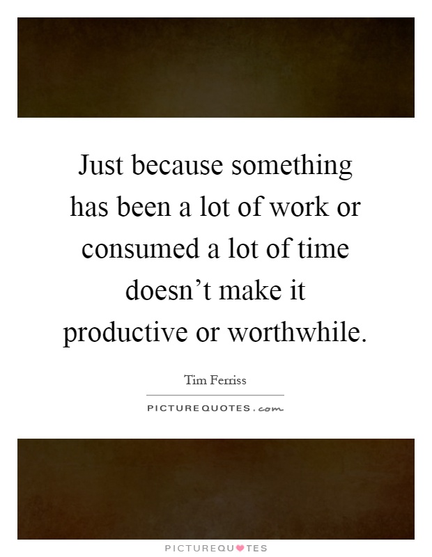 Just because something has been a lot of work or consumed a lot of time doesn't make it productive or worthwhile Picture Quote #1