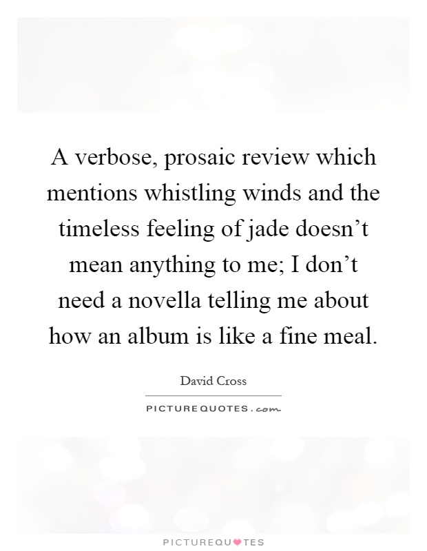 A verbose, prosaic review which mentions whistling winds and the timeless feeling of jade doesn't mean anything to me; I don't need a novella telling me about how an album is like a fine meal Picture Quote #1