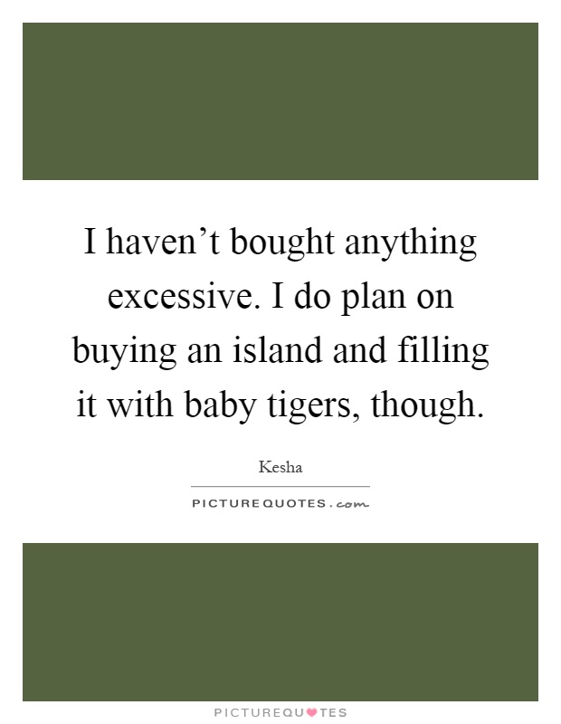 I haven't bought anything excessive. I do plan on buying an island and filling it with baby tigers, though Picture Quote #1