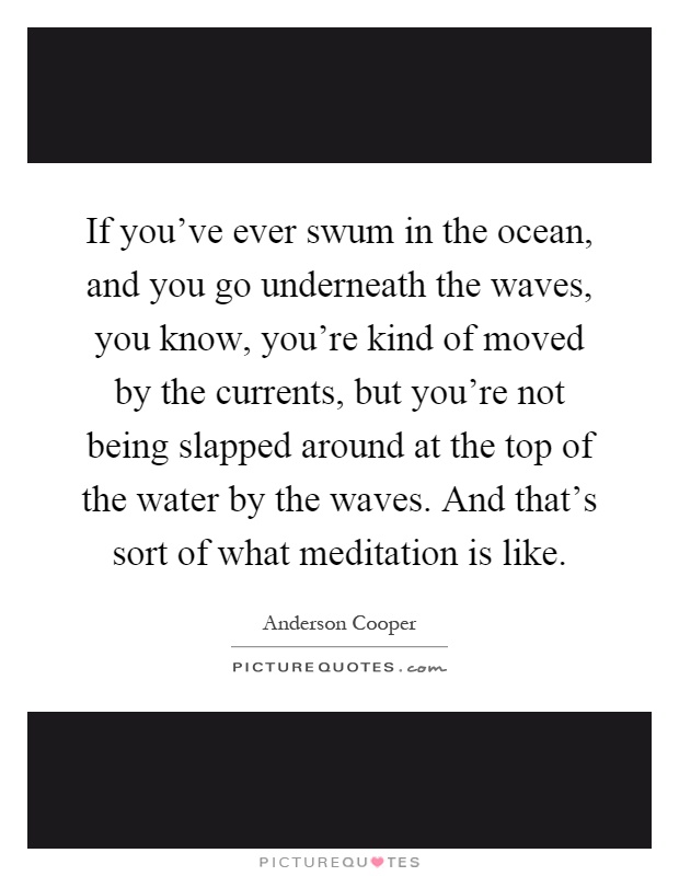 If you've ever swum in the ocean, and you go underneath the waves, you know, you're kind of moved by the currents, but you're not being slapped around at the top of the water by the waves. And that's sort of what meditation is like Picture Quote #1