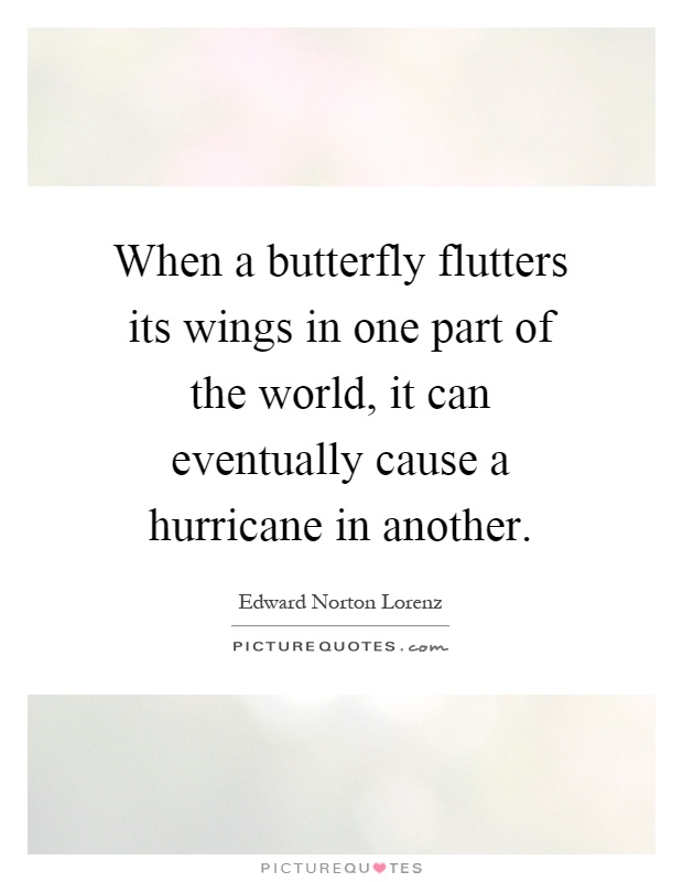 When a butterfly flutters its wings in one part of the world, it can eventually cause a hurricane in another Picture Quote #1