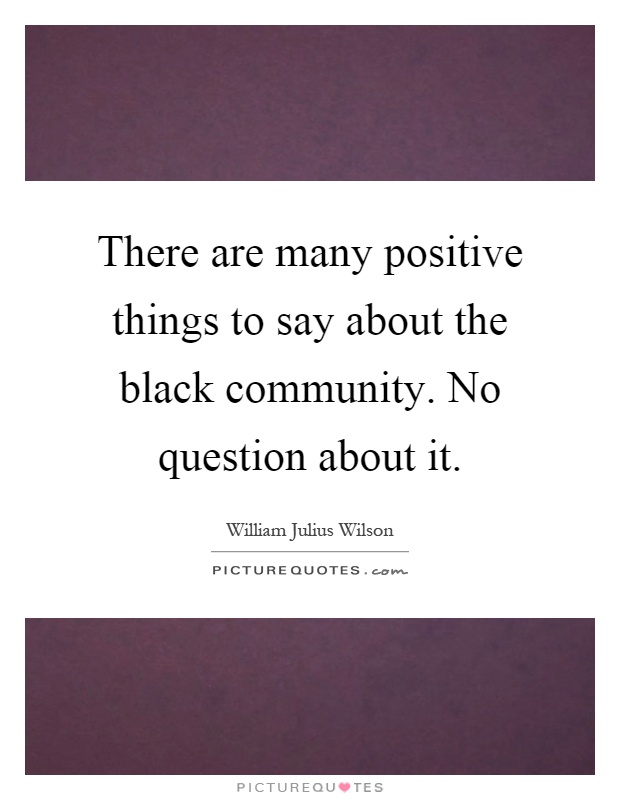 There are many positive things to say about the black community. No question about it Picture Quote #1