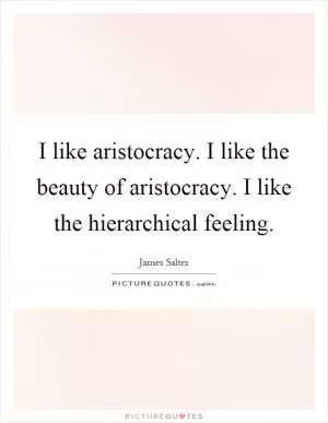 I like aristocracy. I like the beauty of aristocracy. I like the hierarchical feeling Picture Quote #1