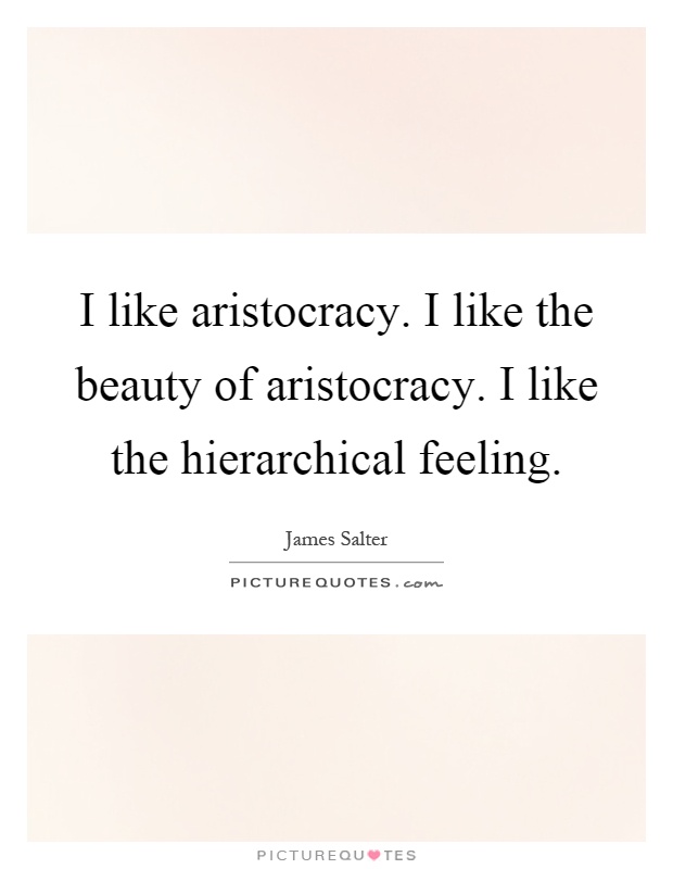 I like aristocracy. I like the beauty of aristocracy. I like the hierarchical feeling Picture Quote #1