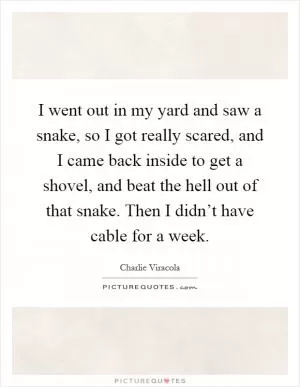 I went out in my yard and saw a snake, so I got really scared, and I came back inside to get a shovel, and beat the hell out of that snake. Then I didn’t have cable for a week Picture Quote #1