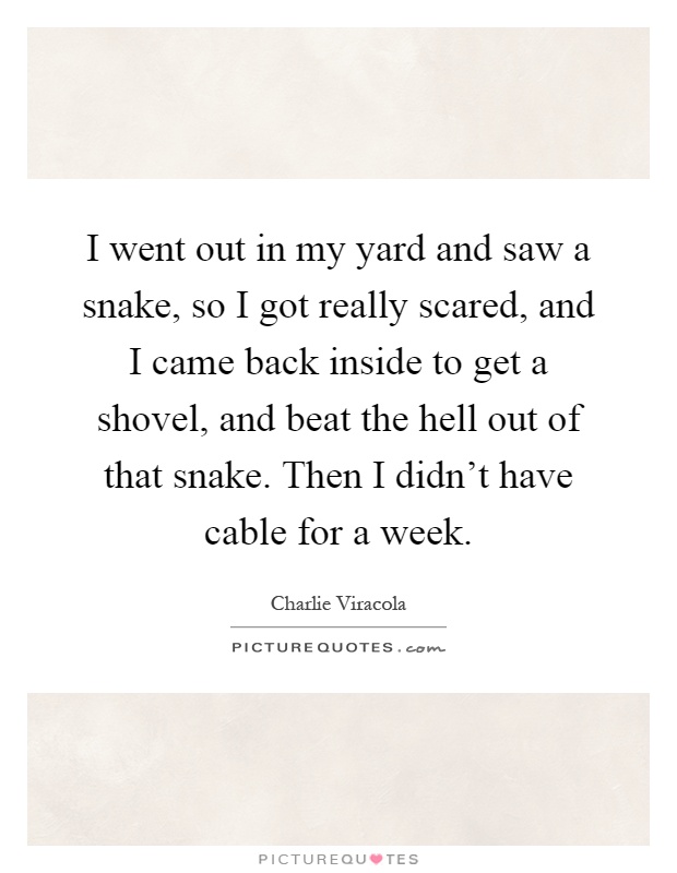 I went out in my yard and saw a snake, so I got really scared, and I came back inside to get a shovel, and beat the hell out of that snake. Then I didn't have cable for a week Picture Quote #1