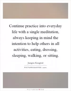 Continue practice into everyday life with a single meditation, always keeping in mind the intention to help others in all activities, eating, dressing, sleeping, walking, or sitting Picture Quote #1