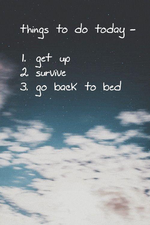 Things to do today - 1. Get up 2. Survive. 3. Go back to bed Picture Quote #1