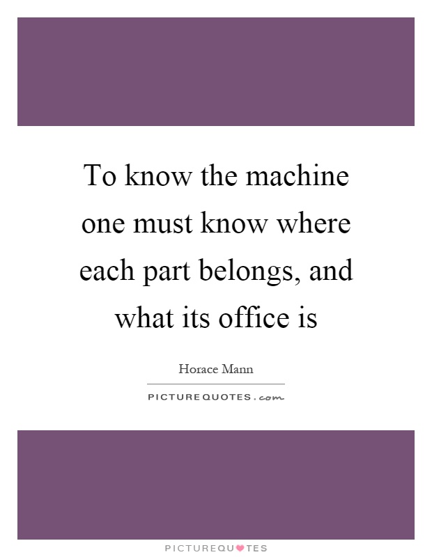 To know the machine one must know where each part belongs, and what its office is Picture Quote #1