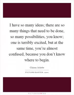 I have so many ideas; there are so many things that need to be done, so many possibilities, you know; one is terribly excited, but at the same time, you’re almost confused, because you don’t know where to begin Picture Quote #1