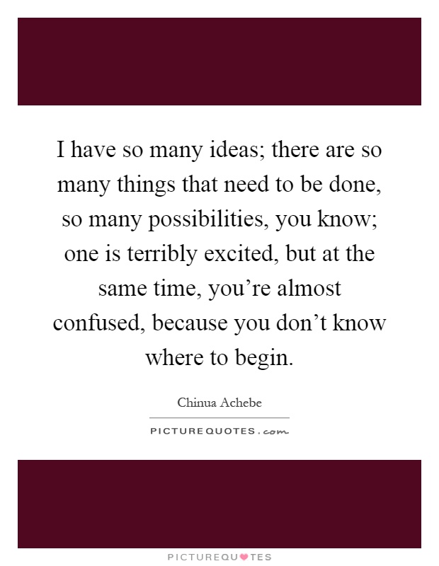 I have so many ideas; there are so many things that need to be done, so many possibilities, you know; one is terribly excited, but at the same time, you're almost confused, because you don't know where to begin Picture Quote #1