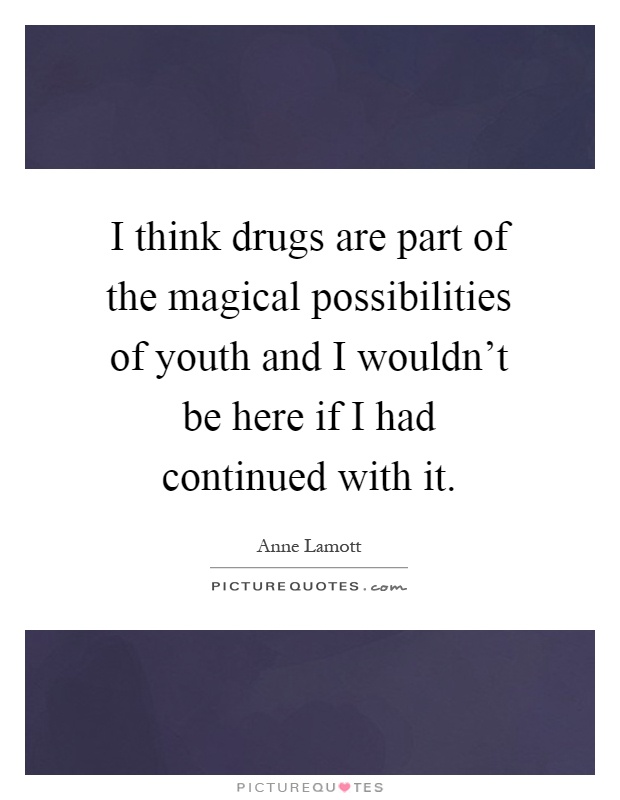 I think drugs are part of the magical possibilities of youth and I wouldn't be here if I had continued with it Picture Quote #1