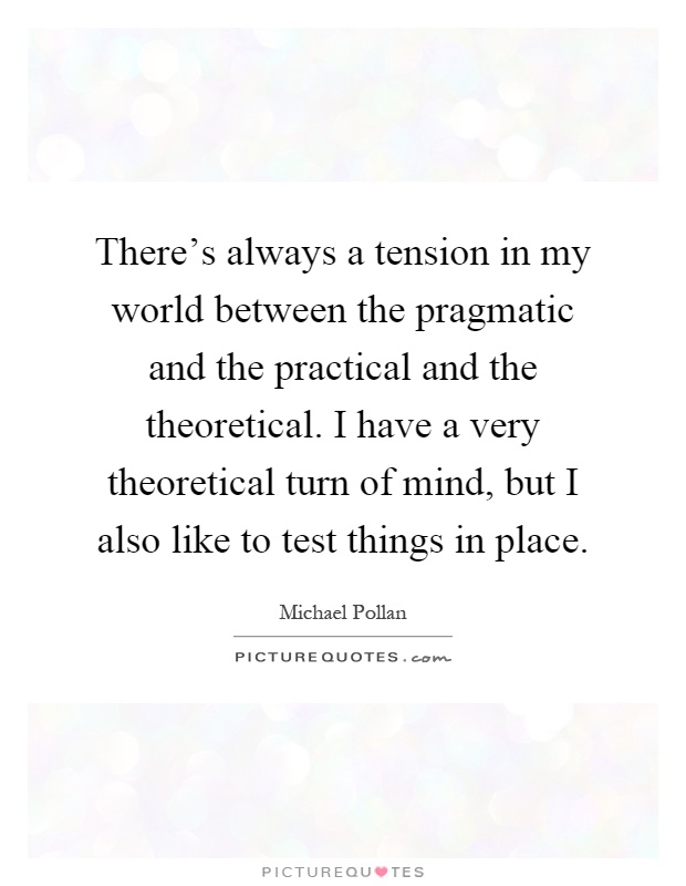 There's always a tension in my world between the pragmatic and the practical and the theoretical. I have a very theoretical turn of mind, but I also like to test things in place Picture Quote #1