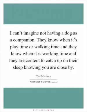 I can’t imagine not having a dog as a companion. They know when it’s play time or walking time and they know when it is working time and they are content to catch up on their sleep knowing you are close by Picture Quote #1
