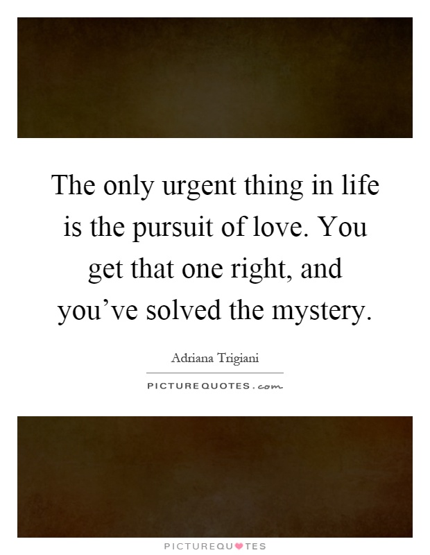 The only urgent thing in life is the pursuit of love. You get that one right, and you've solved the mystery Picture Quote #1