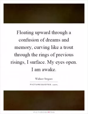 Floating upward through a confusion of dreams and memory, curving like a trout through the rings of previous risings, I surface. My eyes open. I am awake Picture Quote #1