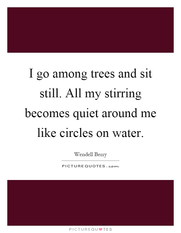 I go among trees and sit still. All my stirring becomes quiet around me like circles on water Picture Quote #1