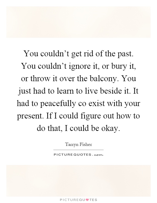 You couldn't get rid of the past. You couldn't ignore it, or bury it, or throw it over the balcony. You just had to learn to live beside it. It had to peacefully co exist with your present. If I could figure out how to do that, I could be okay Picture Quote #1