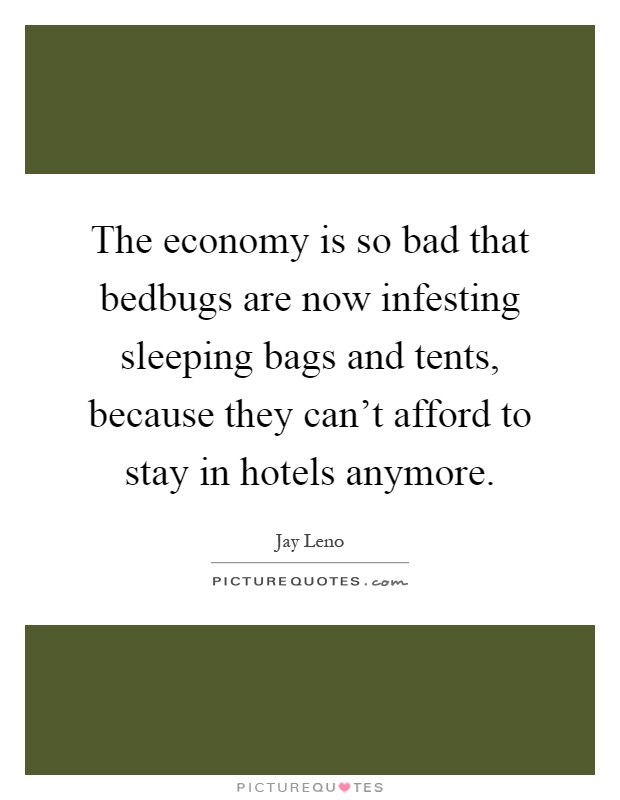 The economy is so bad that bedbugs are now infesting sleeping bags and tents, because they can't afford to stay in hotels anymore Picture Quote #1