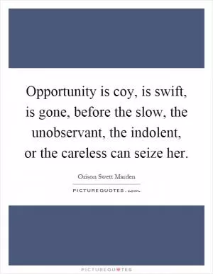 Opportunity is coy, is swift, is gone, before the slow, the unobservant, the indolent, or the careless can seize her Picture Quote #1
