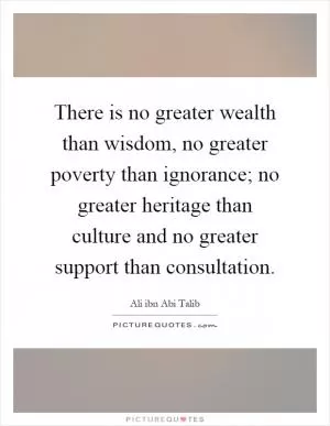 There is no greater wealth than wisdom, no greater poverty than ignorance; no greater heritage than culture and no greater support than consultation Picture Quote #1