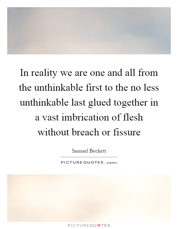 In reality we are one and all from the unthinkable first to the no less unthinkable last glued together in a vast imbrication of flesh without breach or fissure Picture Quote #1