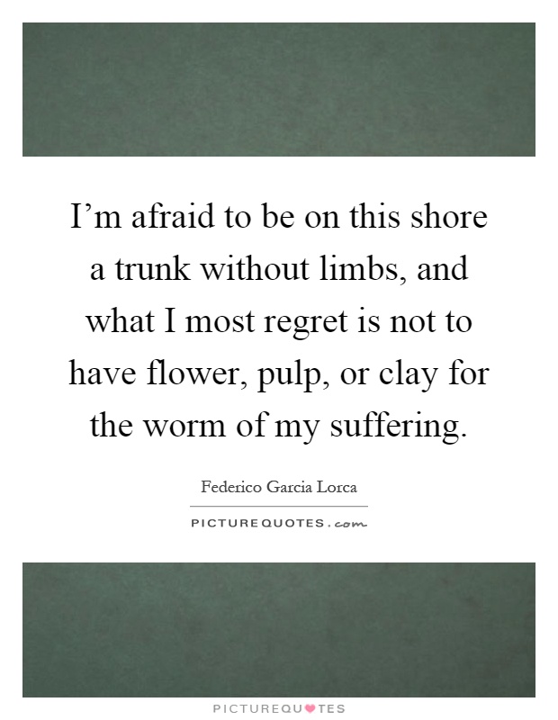 I'm afraid to be on this shore a trunk without limbs, and what I most regret is not to have flower, pulp, or clay for the worm of my suffering Picture Quote #1