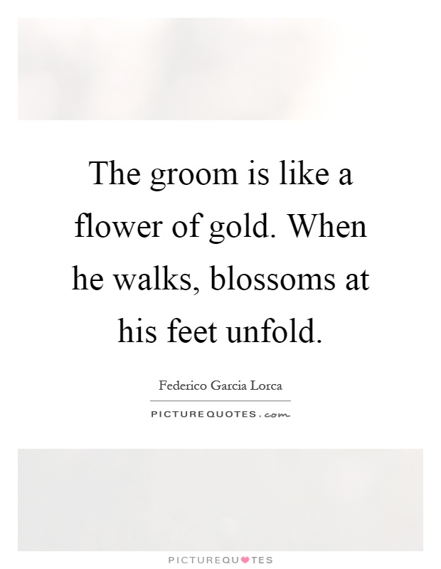 The groom is like a flower of gold. When he walks, blossoms at his feet unfold Picture Quote #1