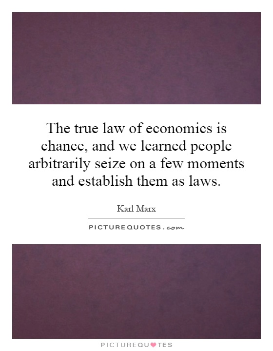 The true law of economics is chance, and we learned people arbitrarily seize on a few moments and establish them as laws Picture Quote #1