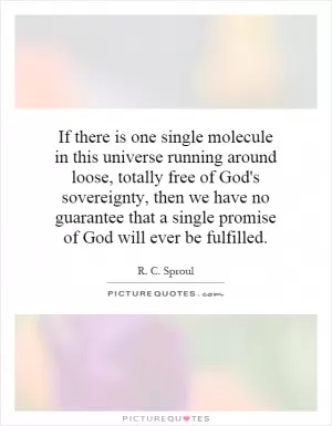 If there is one single molecule in this universe running around loose, totally free of God's sovereignty, then we have no guarantee that a single promise of God will ever be fulfilled Picture Quote #1