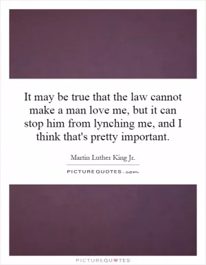 It may be true that the law cannot make a man love me, but it can stop him from lynching me, and I think that's pretty important Picture Quote #1