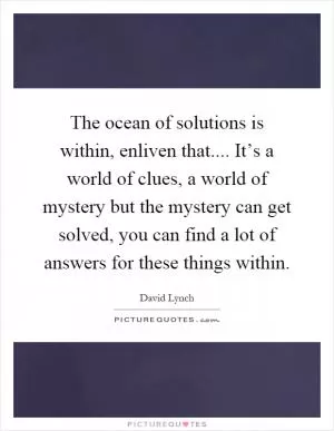 The ocean of solutions is within, enliven that.... It’s a world of clues, a world of mystery but the mystery can get solved, you can find a lot of answers for these things within Picture Quote #1