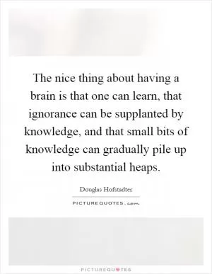 The nice thing about having a brain is that one can learn, that ignorance can be supplanted by knowledge, and that small bits of knowledge can gradually pile up into substantial heaps Picture Quote #1